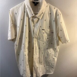 Volcom Cream Short-Sleeve Button-Down Shirt with Black Drop Print